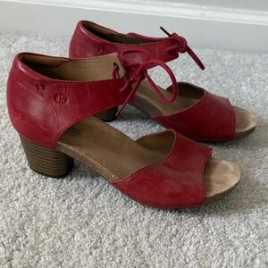 Josef Seibel Red Leather Mid Block Heel Lace-Up Sandals